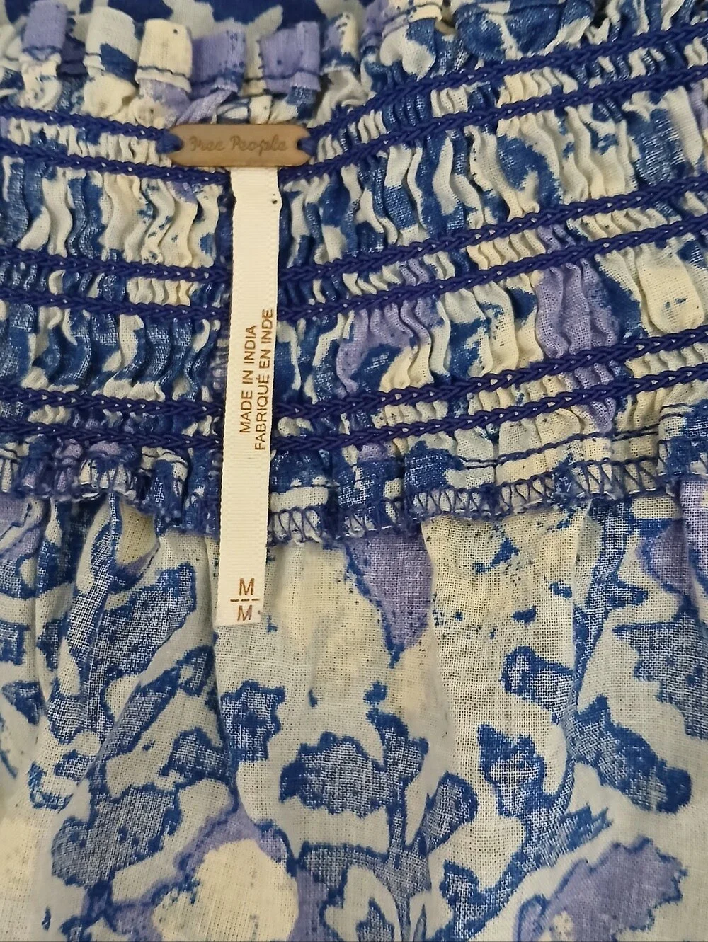 Free People Willow Printed Puff Sleeve Tie Neck Blouse